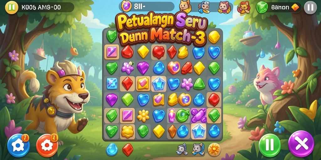 Screenshot gameplay 8II dengan elemen Match-3 yang mengasyikkan.