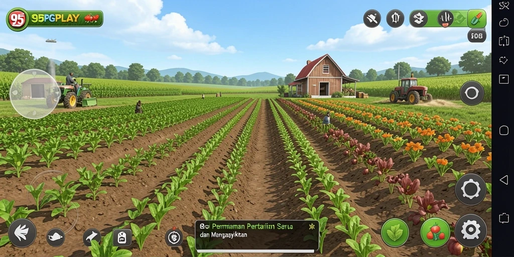 Tampilan gameplay seru dalam 95PGPLAY yang menampilkan aktivitas pertanian.