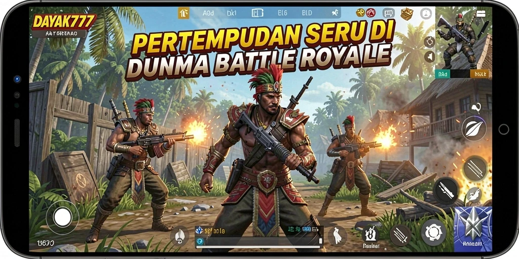 Screenshot utama DAYAK777 menampilkan aksi pertempuran seru dalam Battle Royale.