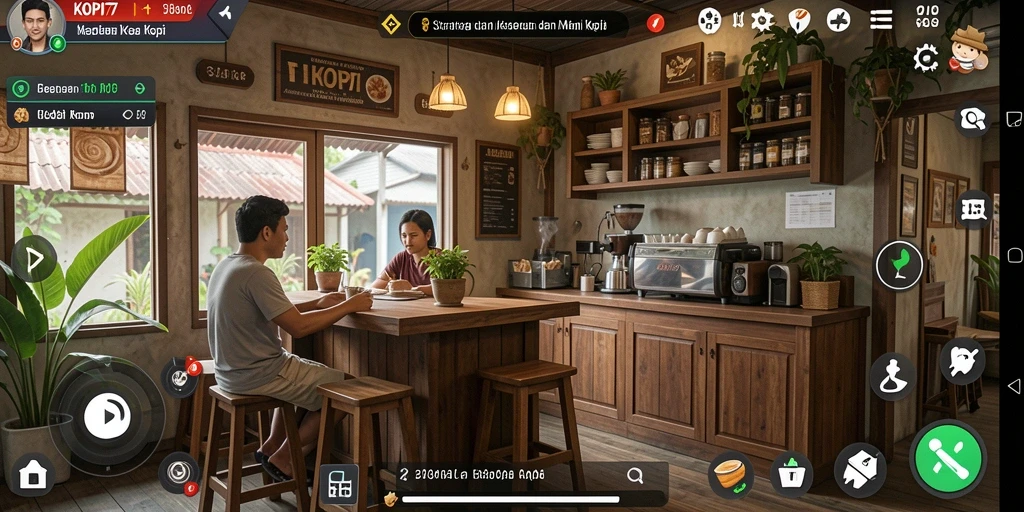 Tampilan gameplay menarik dari KOPI77 yang menunjukkan manajemen kedai kopi.