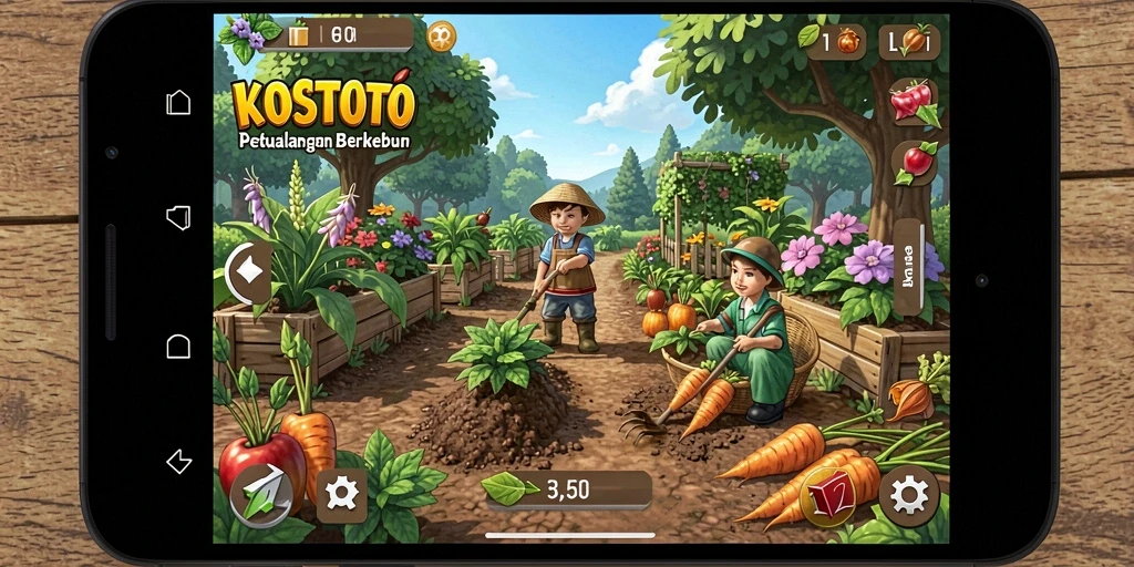 Screenshot KOSTOTO menunjukkan pengalaman seru berkebun.