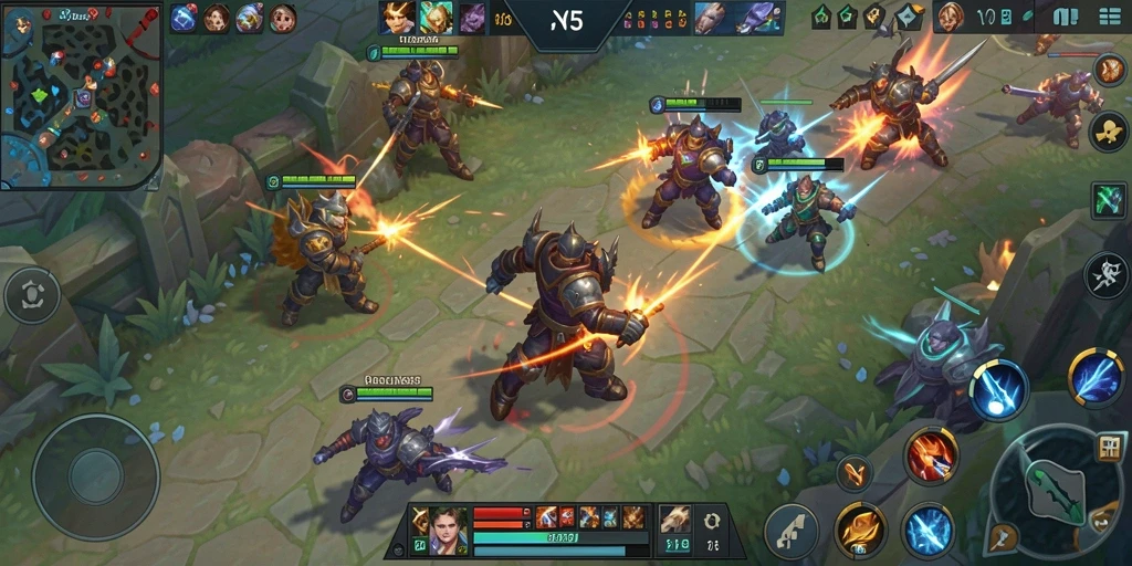 Gameplay menegangkan di arena T6 MOBA dengan karakter yang beragam.