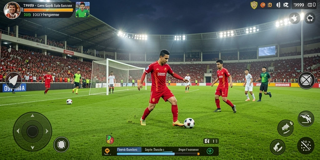 Tampilan menakjubkan dari gameplay T9999 yang penuh aksi sepak bola.
