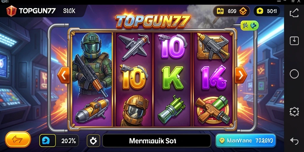 Screenshot gameplay Slot TOPGUN77 yang menarik dan seru.